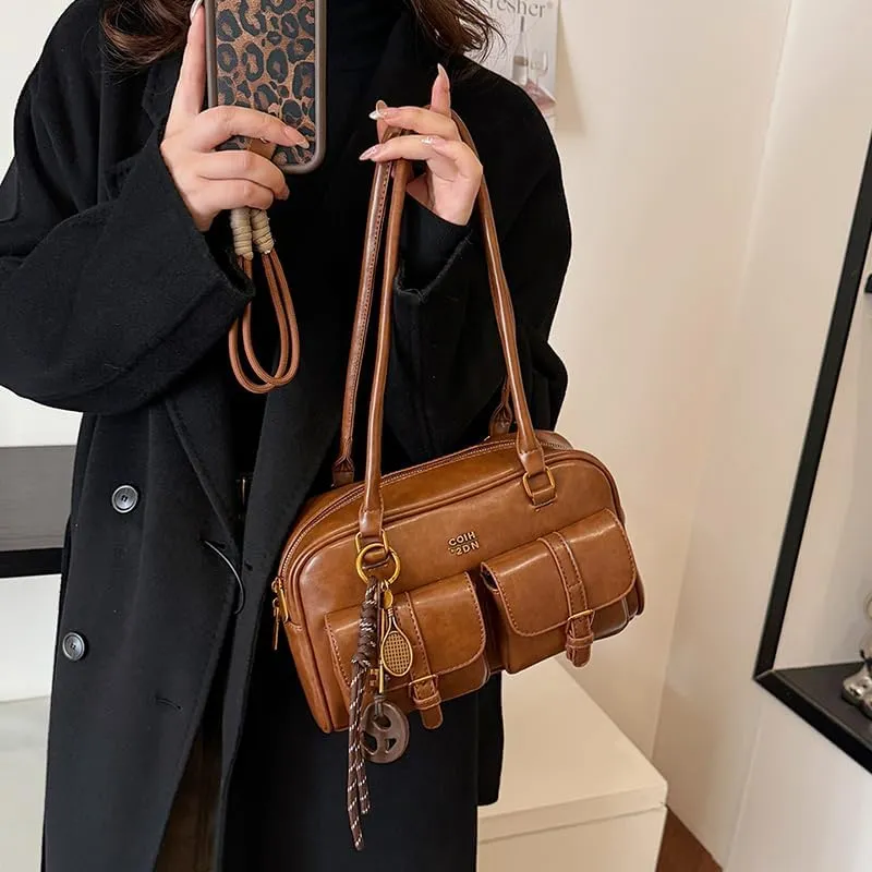 Shoulder Bag Retro Top Handle Bag Y2k 90s Multiple Pockets Designer Handbag Soft Trendy Underarm Purse