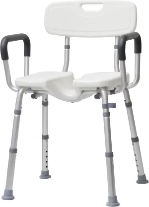 Shower Chair for Inside Shower with Arms and Back, Integrated Anti-Slip Design Shower Seat, U-Shape Groove Cutout for Private Cleaning, for Handicap, Disabled, Seniors & Elderly