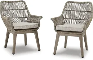 Signature Design by Ashley Beach Front Casual Outdoor Wood-Look Arm Chair with Cushion, 2 Count, Brown