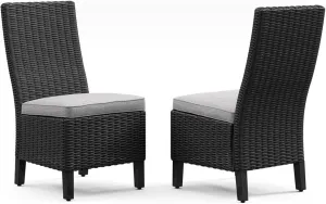 Signature Design by Ashley Beachcroft Casual Weather Resistant Armless Outdoor Side Chair with Cushion, Set of 2, Light Gray & Black