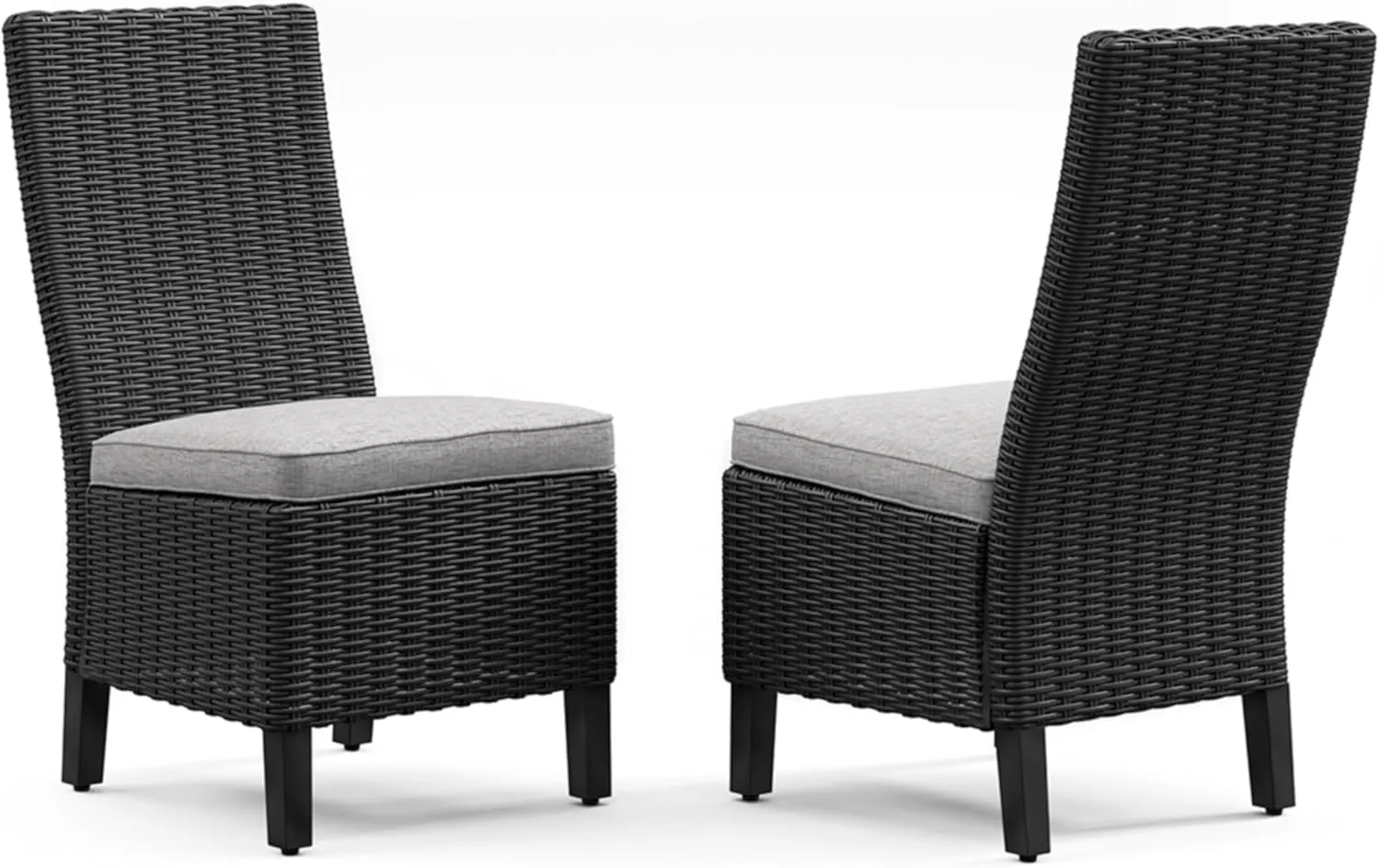 Signature Design by Ashley Beachcroft Casual Weather Resistant Armless Outdoor Side Chair with Cushion, Set of 2, Light Gray & Black