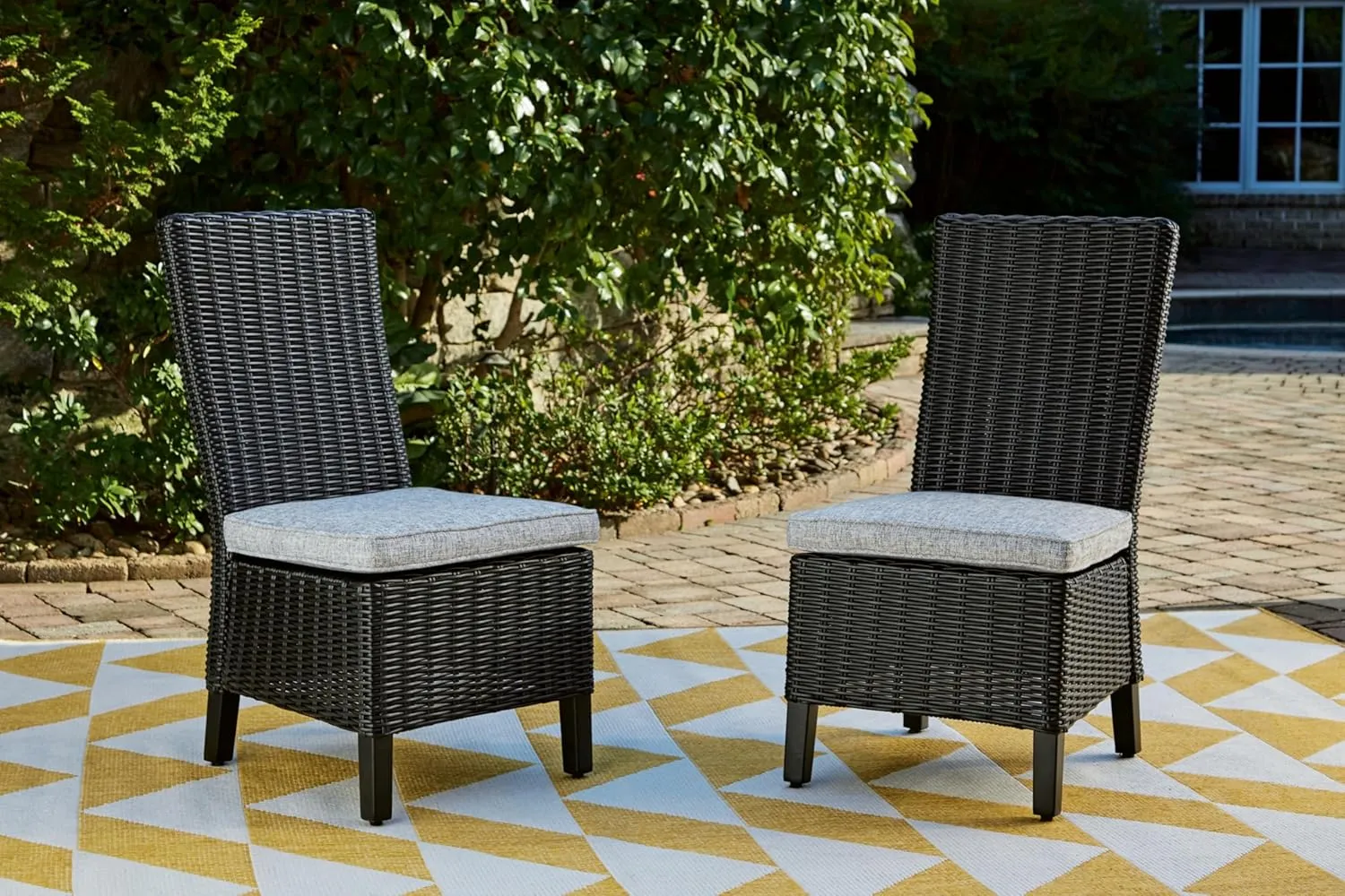 Signature Design by Ashley Beachcroft Casual Weather Resistant Armless Outdoor Side Chair with Cushion, Set of 2, Light Gray & Black