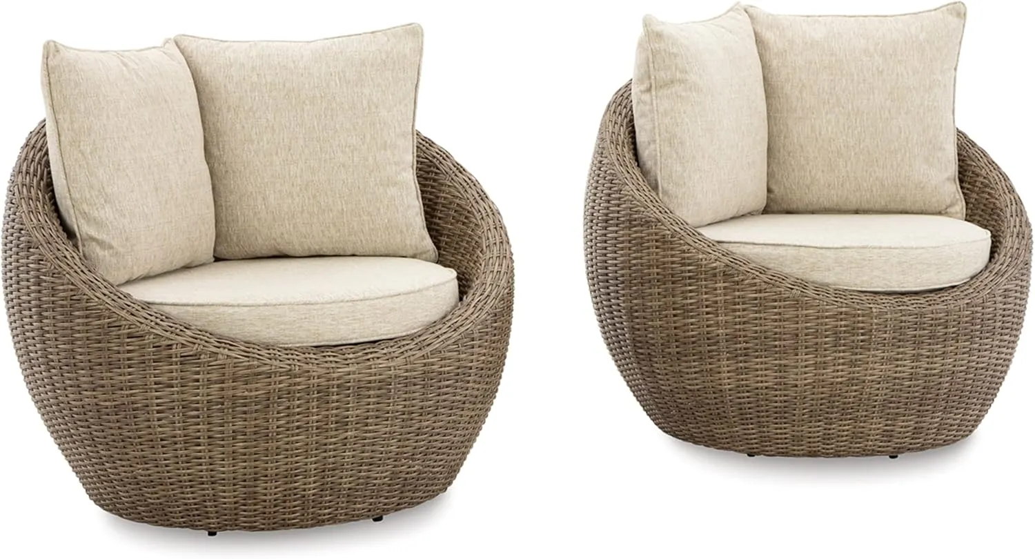 Signature Design by Ashley DANSON Swivel Lounge with Cushion, 2 Count, Light Brown