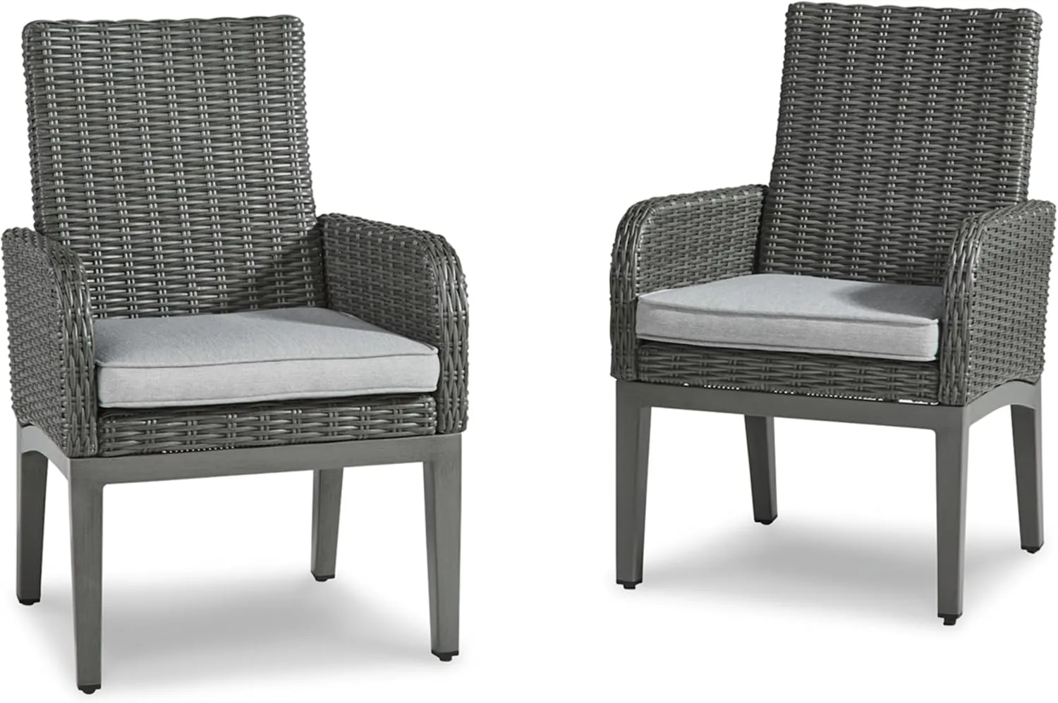 Signature Design by Ashley Elite Park Casual Outdoor Resin Wicker Arm Chair with Cushion, 2 Count, Gray