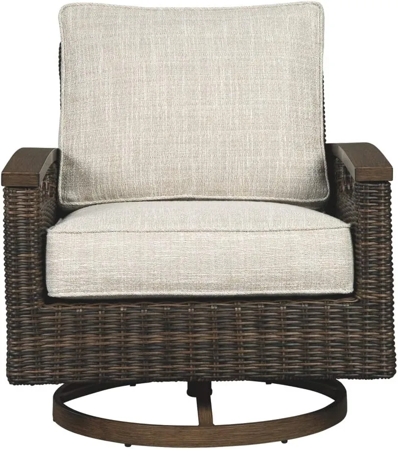 Signature Design by Ashley Paradise Trail Outdoor Swivel Upholstered Lounge Chair Set, 2 Count, Beige