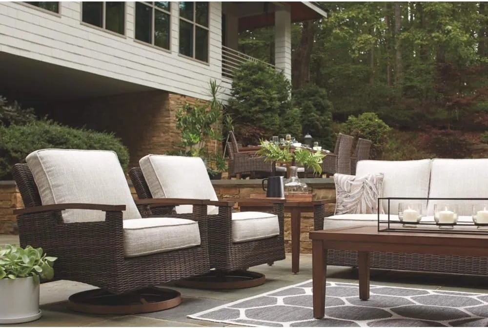 Signature Design by Ashley Paradise Trail Outdoor Swivel Upholstered Lounge Chair Set, 2 Count, Beige