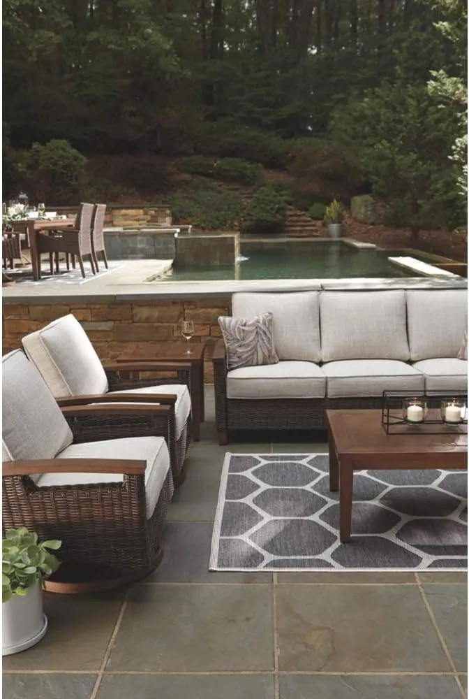 Signature Design by Ashley Paradise Trail Outdoor Swivel Upholstered Lounge Chair Set, 2 Count, Beige