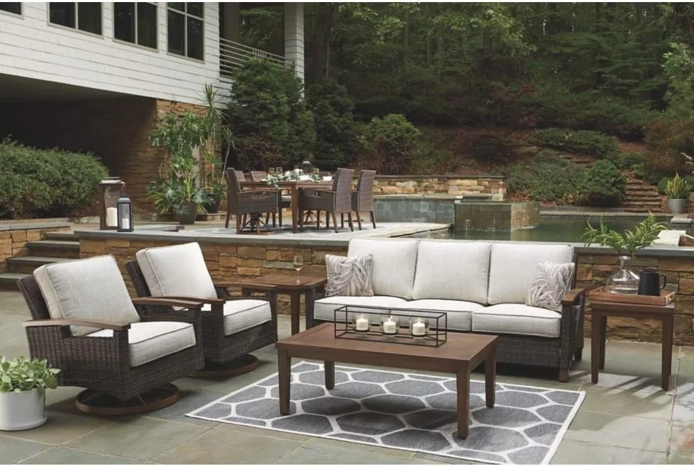 Signature Design by Ashley Paradise Trail Outdoor Swivel Upholstered Lounge Chair Set, 2 Count, Beige