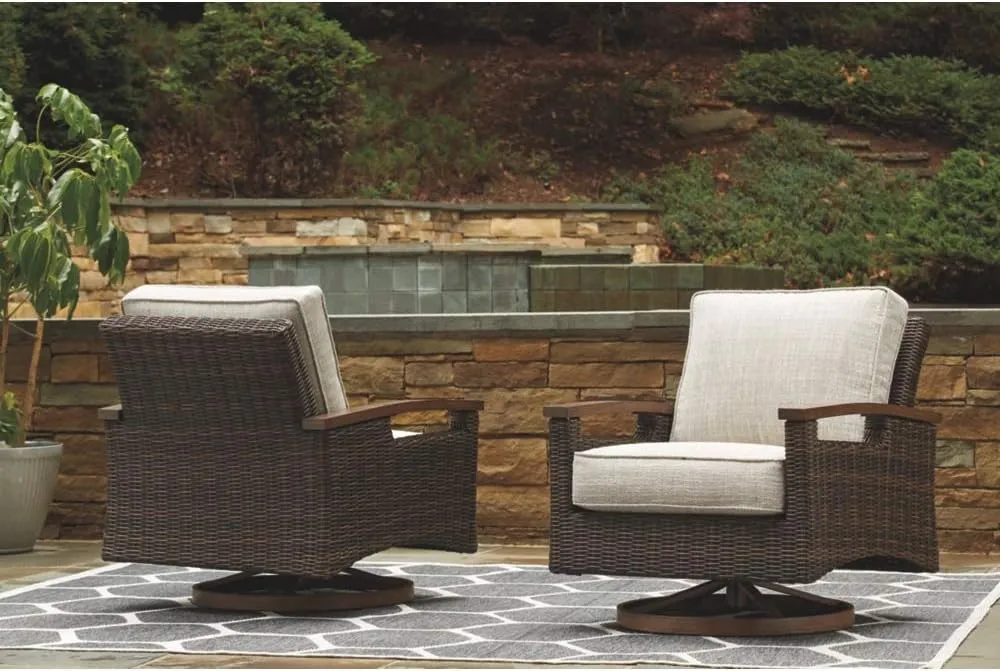 Signature Design by Ashley Paradise Trail Outdoor Swivel Upholstered Lounge Chair Set, 2 Count, Beige