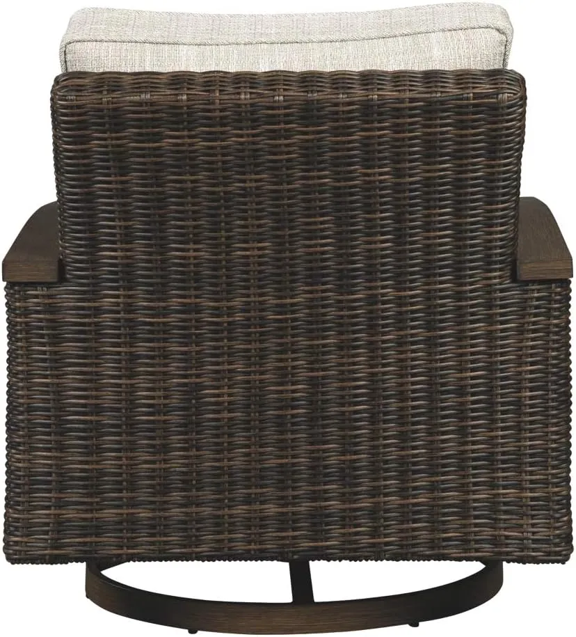 Signature Design by Ashley Paradise Trail Outdoor Swivel Upholstered Lounge Chair Set, 2 Count, Beige