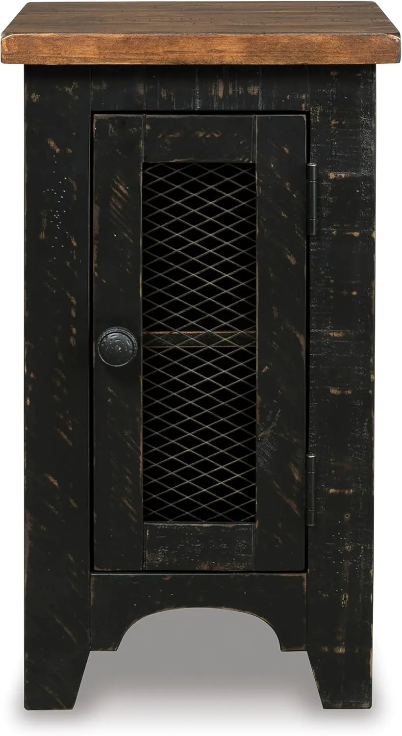 Signature Design by Ashley Valebeck Rustic Farmhouse Chair Side End Table with Cabinet Door, Distressed Black