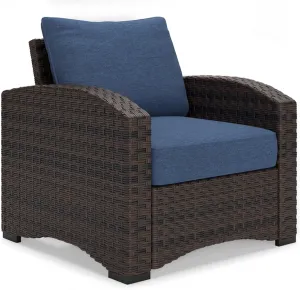 Signature Design by Ashley Windglow Casual Weather Resistant Outdoor Lounge Chair with Cushion, Blue & Dark Brown