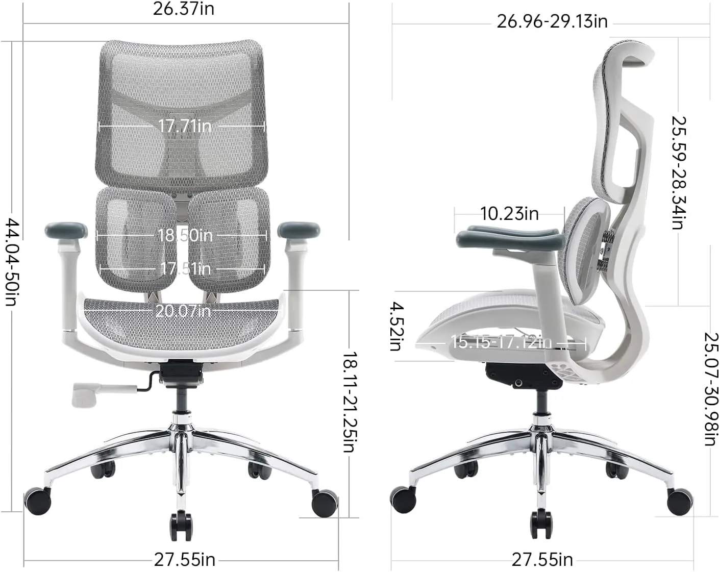 SIHOO Doro S100 Ergonomic Office Chair - with Dual Dynamic Lumbar Support, 5-Level Adjustable Backrest, 4D Coordinated Armrests, 135-degree Max. Recline Angle, Suitable for Home Office (S100 White)
