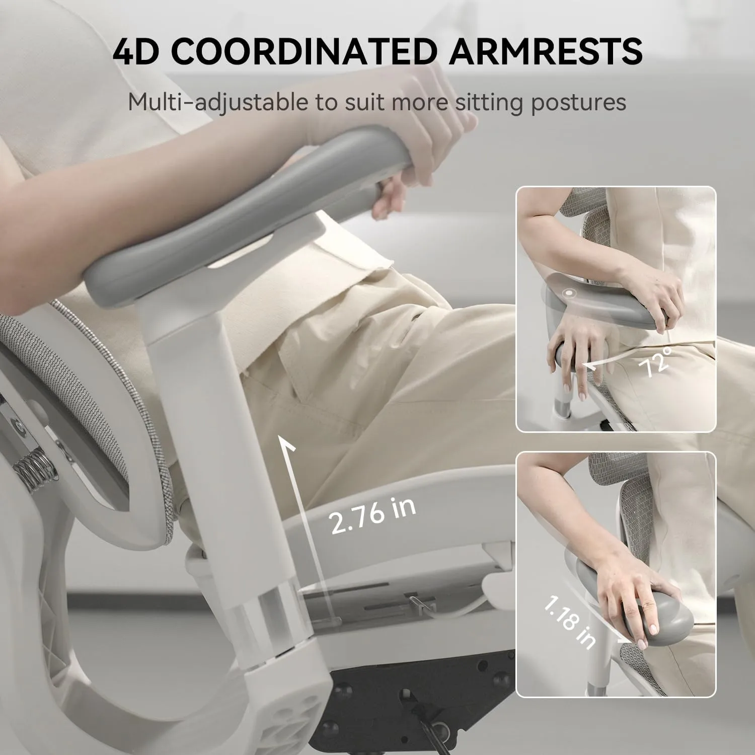 SIHOO Doro S100 Ergonomic Office Chair - with Dual Dynamic Lumbar Support, 5-Level Adjustable Backrest, 4D Coordinated Armrests, 135-degree Max. Recline Angle, Suitable for Home Office (S100 White)
