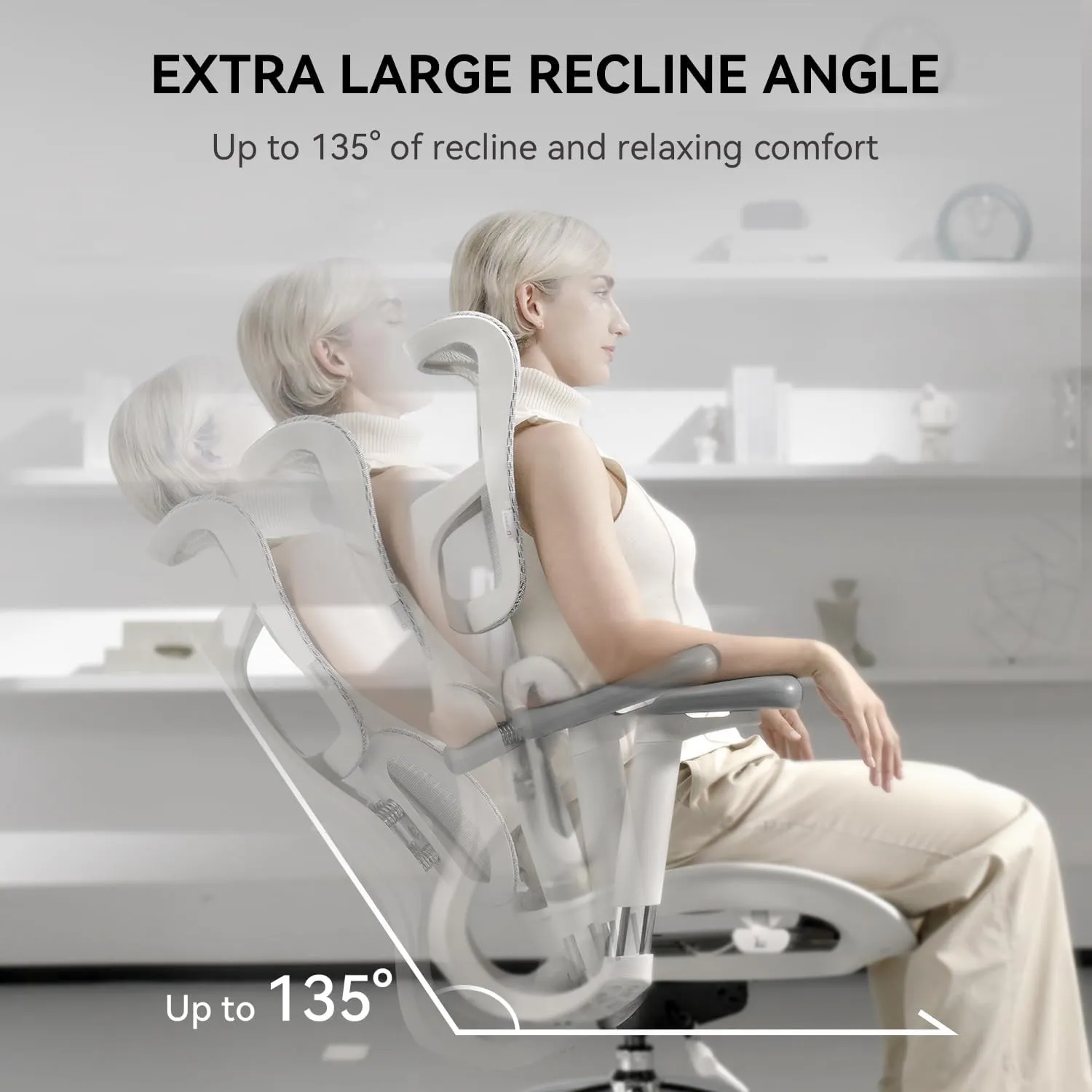 SIHOO Doro S100 Ergonomic Office Chair - with Dual Dynamic Lumbar Support, 5-Level Adjustable Backrest, 4D Coordinated Armrests, 135-degree Max. Recline Angle, Suitable for Home Office (S100 White)
