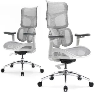 SIHOO Doro S100 Ergonomic Office Chair - with Dual Dynamic Lumbar Support, 5-Level Adjustable Backrest, 4D Coordinated Armrests, 135-degree Max. Recline Angle, Suitable for Home Office (S100 White)