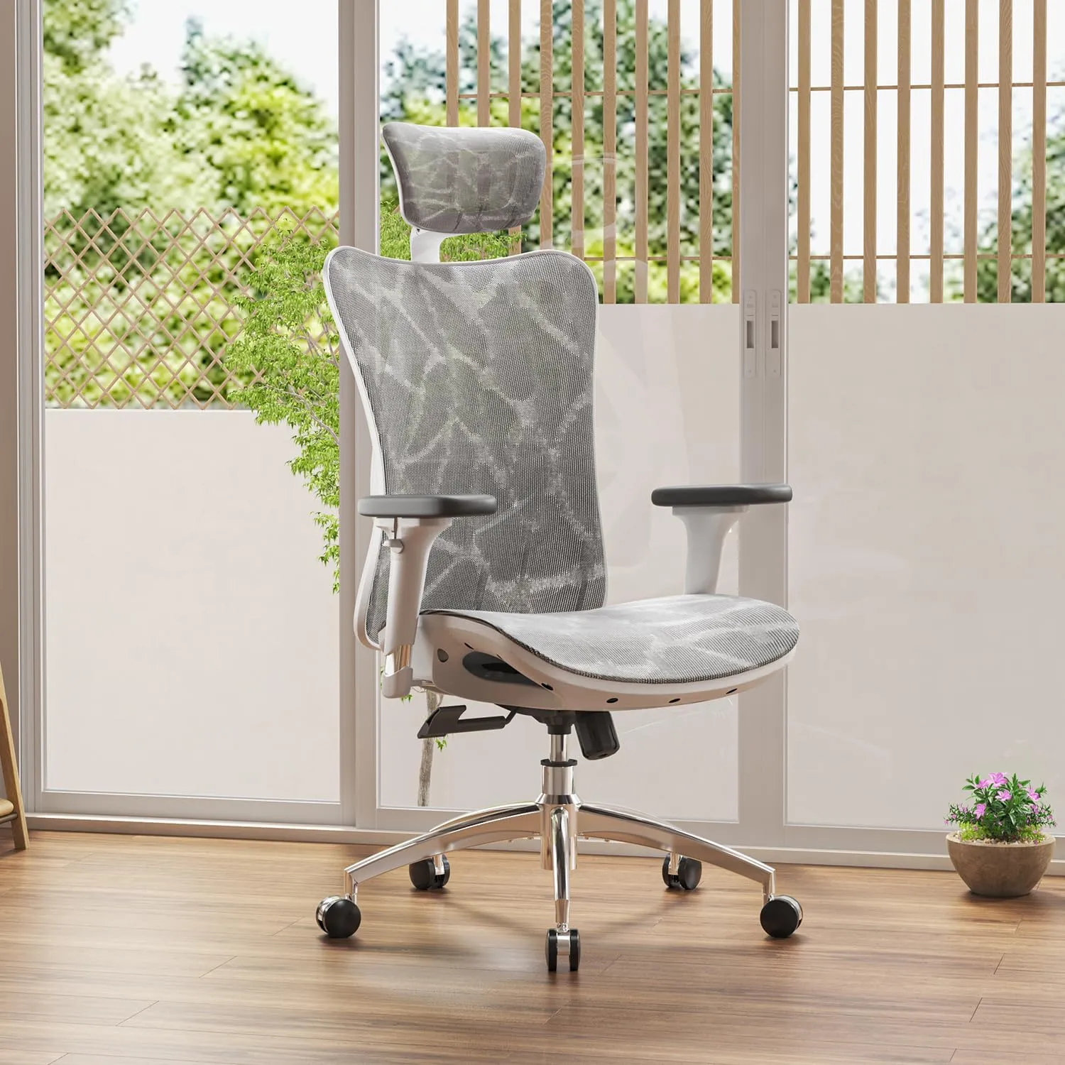SIHOO M57 Ergonomic Office Chair with 3 Way Armrests Lumbar Support and Adjustable Headrest High Back Tilt Function Light Grey, M57-M114