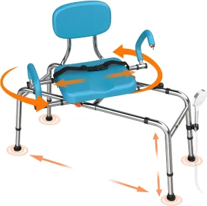 Sliding Shower Chair with Wide 360° Swivel Seat, 450lbs Tub Transfer Bench for Bathtub, Adjustable Height and Arms Width Shower Seat for Inside Shower, Shower Chair for Elderly and Disabled
