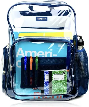 SMARTY Large Heavy Duty Clear Backpack V6 Durable Transparent See Through Bag (Blue)