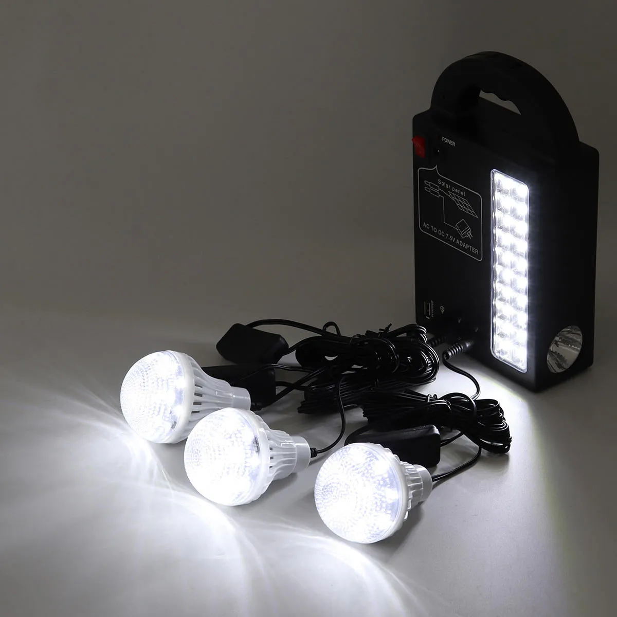 Solar Panel Power System USB Charger Generator   Headlamp  3 LED Bulb Light