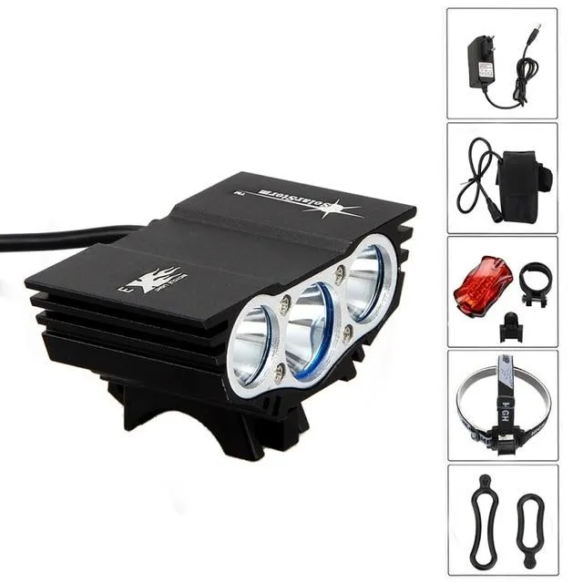 Solar Storm X3 Cycling Headlight 7000Lumen 3*XM-L T6 LED Bicycle Bike Light Rechargeable Power Bank 18650 Battery&Rear Taillight