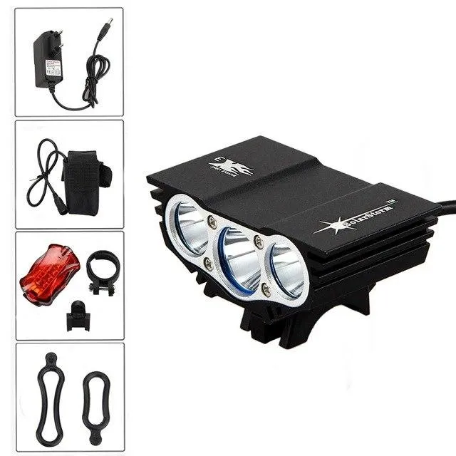 Solar Storm X3 Cycling Headlight 7000Lumen 3*XM-L T6 LED Bicycle Bike Light Rechargeable Power Bank 18650 Battery&Rear Taillight