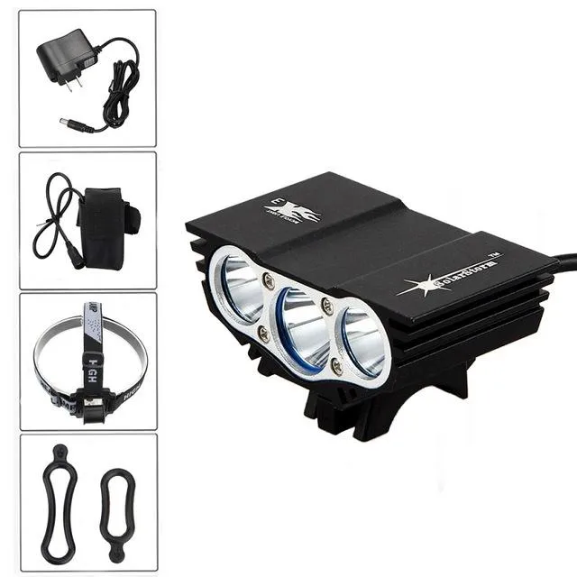 Solar Storm X3 Cycling Headlight 7000Lumen 3*XM-L T6 LED Bicycle Bike Light Rechargeable Power Bank 18650 Battery&Rear Taillight