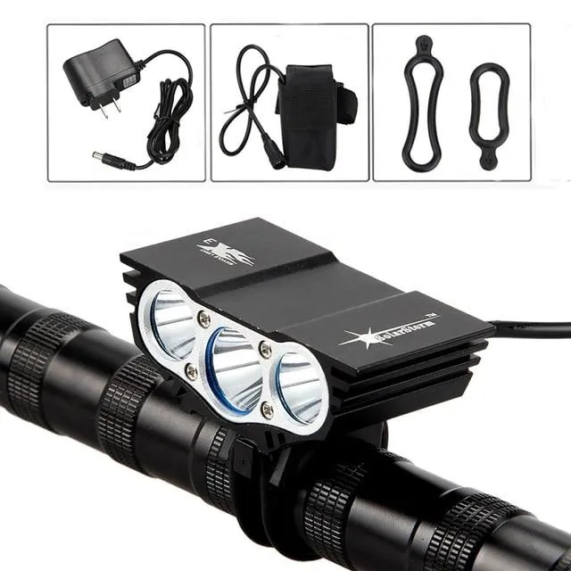 Solar Storm X3 Cycling Headlight 7000Lumen 3*XM-L T6 LED Bicycle Bike Light Rechargeable Power Bank 18650 Battery&Rear Taillight