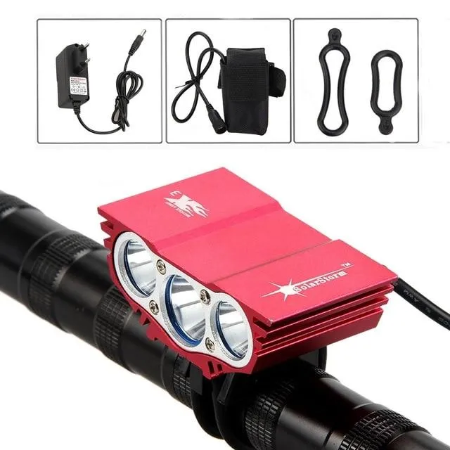 Solar Storm X3 Cycling Headlight 7000Lumen 3*XM-L T6 LED Bicycle Bike Light Rechargeable Power Bank 18650 Battery&Rear Taillight