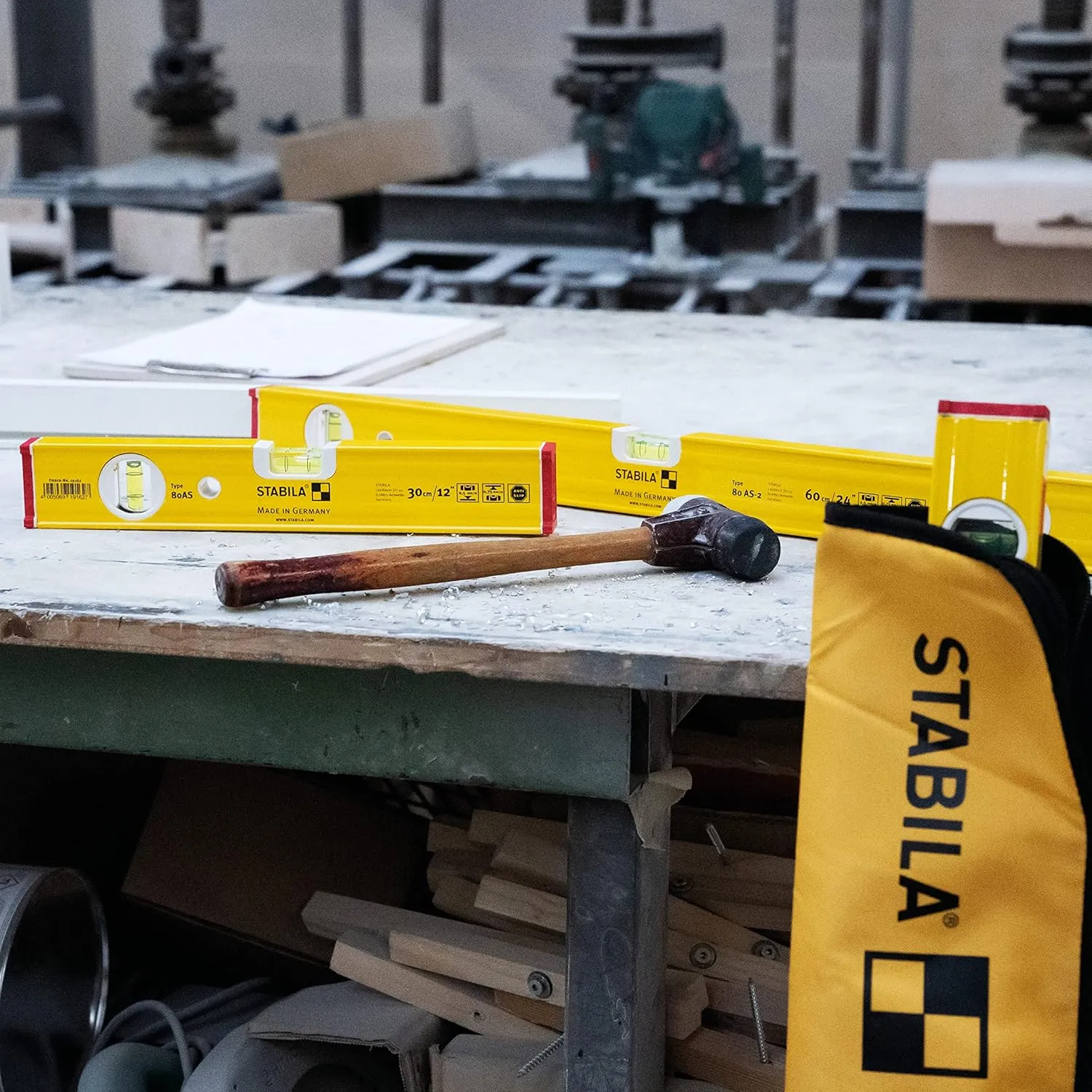 STABILA Pro Set 80 AS 4-Piece Spirit Level Set 120 cm / 60 cm / 30 cm/Bag Reinforced Aluminium Profile Integrated Slip Stoppers Made in Germany Yellow