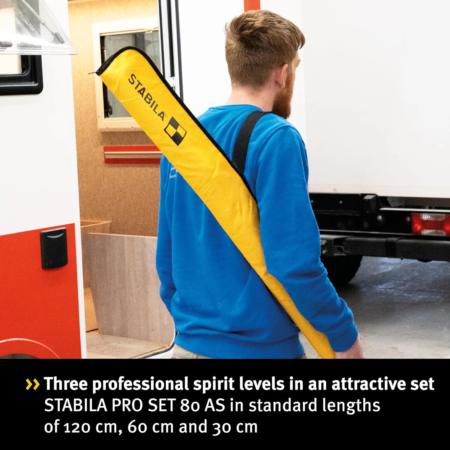STABILA Pro Set 80 AS 4-Piece Spirit Level Set 120 cm / 60 cm / 30 cm/Bag Reinforced Aluminium Profile Integrated Slip Stoppers Made in Germany Yellow