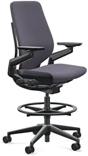 Steelcase Gesture 442 Stool Chair - Cogent: Connect Aubergine Fabric, Wrapped Back, Light on Dark Frame, Polished Aluminum Base