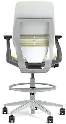 Steelcase Gesture 442 Stool Chair - Cogent: Connect Blueprint Fabric, Wrapped Back, Light on Dark Frame, Polished Aluminum Base, Wheels for Hard Flooring