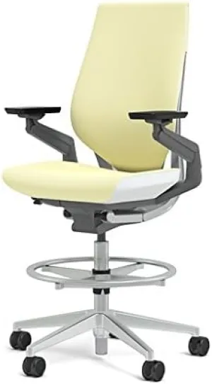 Steelcase Gesture 442 Stool Chair - Cogent: Connect Coconut Fabric, Wrapped Back, Light on Dark Frame, Polished Aluminum Base