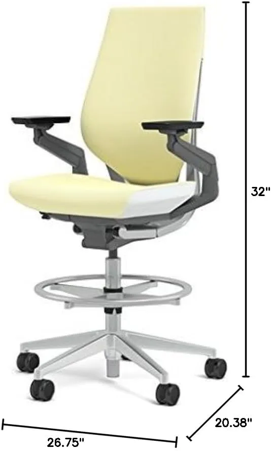 Steelcase Gesture 442 Stool Chair - Cogent: Connect Coconut Fabric, Wrapped Back, Light on Light Frame, Polished Aluminum Base, Wheels for Hard Flooring