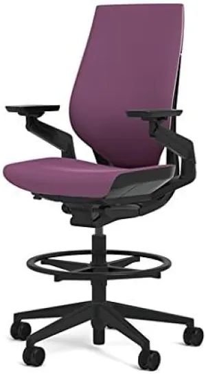 Steelcase Gesture 442 Stool Chair - Cogent: Connect Concord Fabric, Shell Back, Dark on Dark Frame, Polished Aluminum Base, Wheels for Hard Flooring