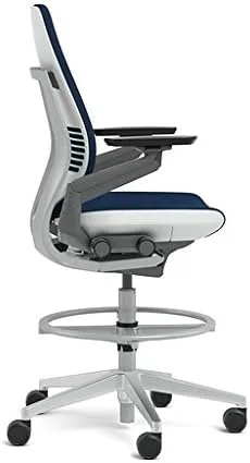 Steelcase Gesture 442 Stool Chair - Cogent: Connect Peacock Fabric, Shell Back, Light on Light Frame, Polished Aluminum Base, Wheels for Hard Flooring