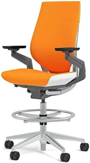 Steelcase Gesture 442 Stool Chair - Cogent: Connect Tangerine Fabric, Wrapped Back, Light on Light Frame, Polished Aluminum Base, Wheels for Hard Flooring