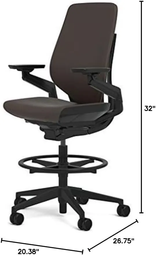 Steelcase Gesture 442 Stool Chair - Espresso Elmosoft Leather, Shell Back, Dark on Dark Frame, Polished Aluminum Base