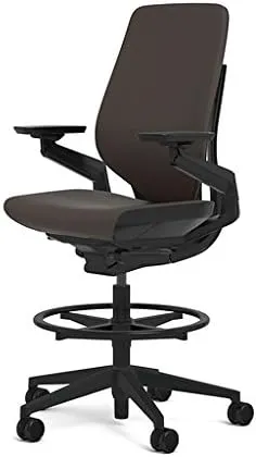 Steelcase Gesture 442 Stool Chair - Espresso Elmosoft Leather, Shell Back, Dark on Dark Frame, Polished Aluminum Base