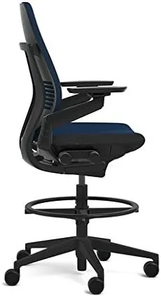 Steelcase Gesture 442 Stool Chair - Espresso Elmosoft Leather, Shell Back, Dark on Dark Frame, Polished Aluminum Base