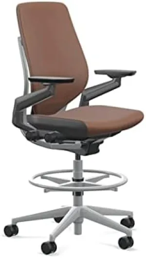 Steelcase Gesture 442 Stool Chair - Saddle Elmosoft Leather, Shell Back, Light on Light Frame, Polished Aluminum Base