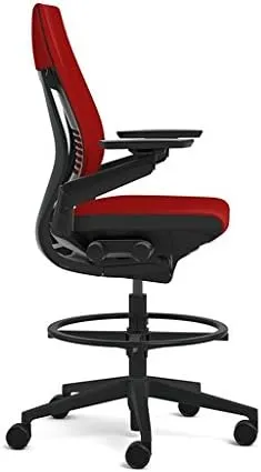 Steelcase Gesture 442 Stool Chair - Saddle Elmosoft Leather, Wrapped Back, Dark on Dark Frame, Polished Aluminum Base