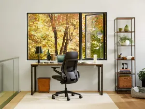 Steelcase Gesture Office Chair - Cogent: Connect Aubergine Fabric, High Seat Height, Wrapped Back, Black on Black Frame with Polished Aluminum Base, Lumbar Support, and Standard Carpet Casters