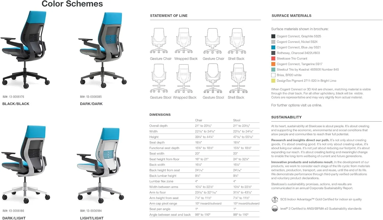 Steelcase Gesture Office Chair - Cogent: Connect Graphite Fabric, Medium Seat Height, Shell Back, Light on Dark Frame, Polished Aluminum Base, Lumbar Support