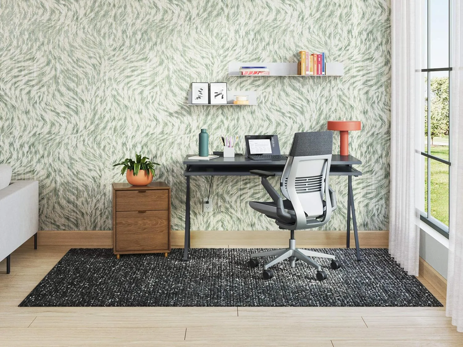 Steelcase Gesture Office Chair - Cogent: Connect Malt Fabric, Low Seat Height, Shell Back, Light on Dark Frame with Polished Aluminum Base, and Hard Floor Casters