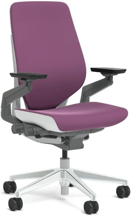 Steelcase Gesture Task Chair: Shell Back - Platinum Metallic Frame with Polished Aluminum Base - Adjustable Lumbar Support - Glides (Concord)