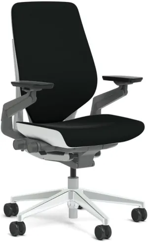 Steelcase Gesture Task Chair: Shell Back - Platinum Metallic Frame with Polished Aluminum Base - Adjustable Lumbar Support - Glides (Licorice)