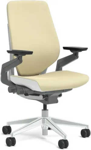 Steelcase Gesture Task Chair: Shell Back - Platinum Metallic Frame/Polished Aluminum Base/Seagull Accent - Roll Control Hard Floor Casters