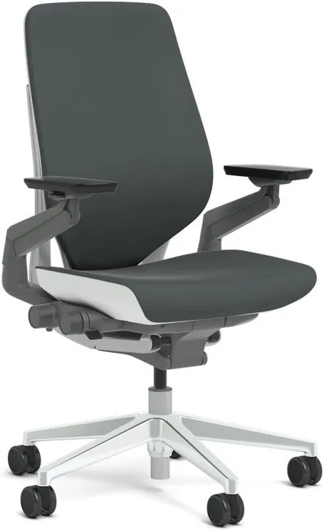 Steelcase Gesture Task Chair: Shell Back - Platinum Metallic Frame/Polished Aluminum Base/Seagull Accent - Roll Control Hard Floor Casters